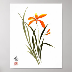 Poster Harmonia de Orquídea Âmbar Arte em Aquarela