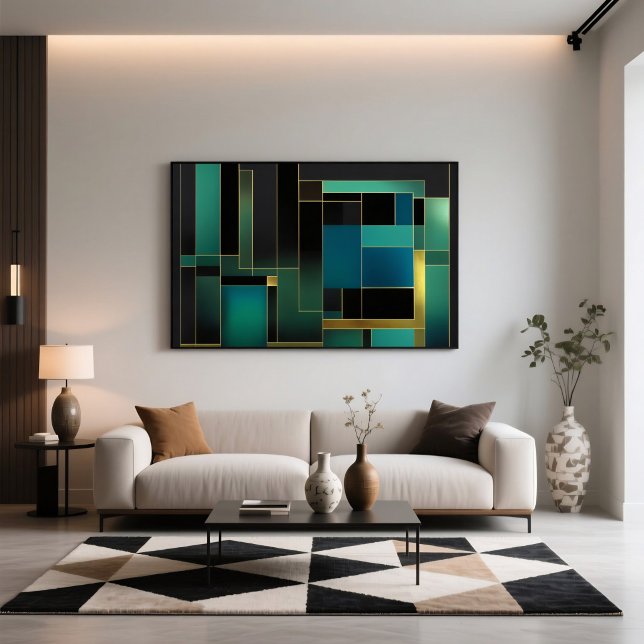 Poster Harmonia Dourada em Verde e Azul (Criador carregado)