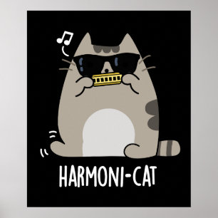 Poster Harmonia Funny Harmonica Cat Pun Dark BG