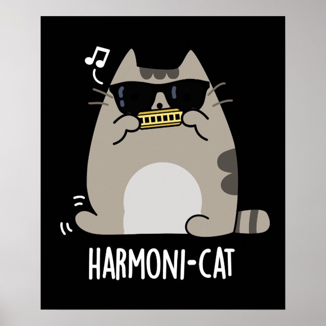 Poster Harmonia Funny Harmonica Cat Pun Dark BG (Frente)