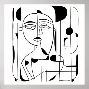Poster Harmonia Irregular: Faces de Abstrato em Monocromo