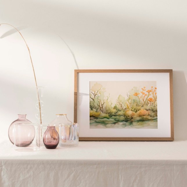 Poster Harmonia Oceânica: Algas e Aquarelas Kelp Garden (Watercolor print of a vibrant seaweed and kelp garden beneath the sea's surface.)