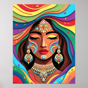 Poster Harmonia Radiante, Um Retrato Colorido em Papel Re