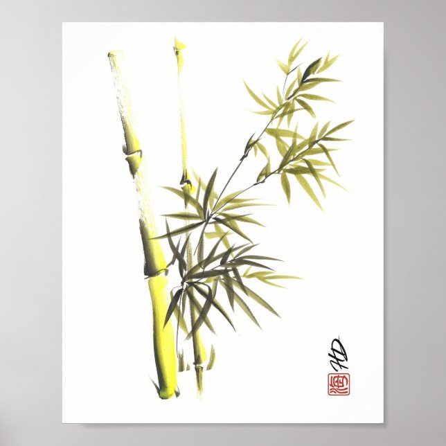 Poster Harmonia Suave de Bambu Arte com Pincel Chinês (Frente)