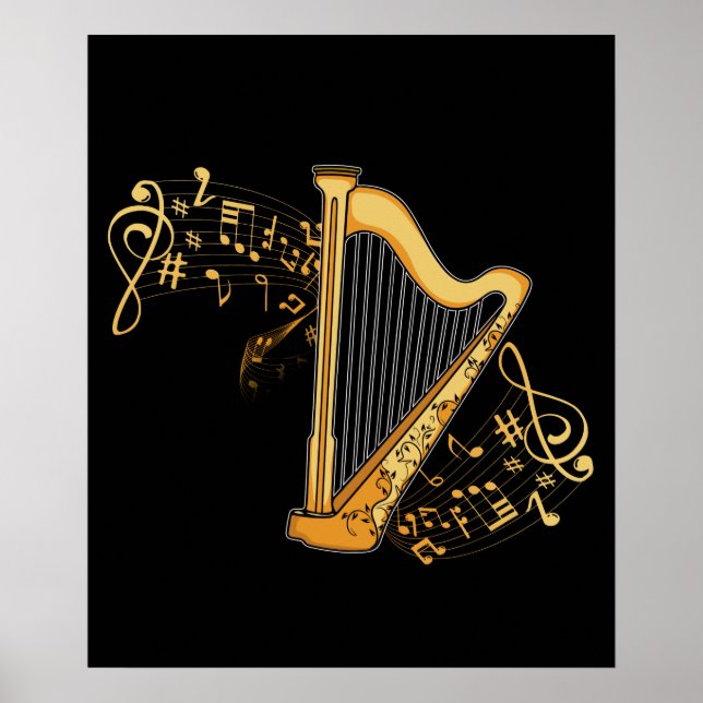 Poster Harp Player Gift Girls Harpist Women Music Harp (Frente)