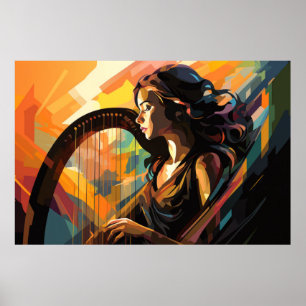 Poster Harp Player Music Painting Abstrato Art Decor