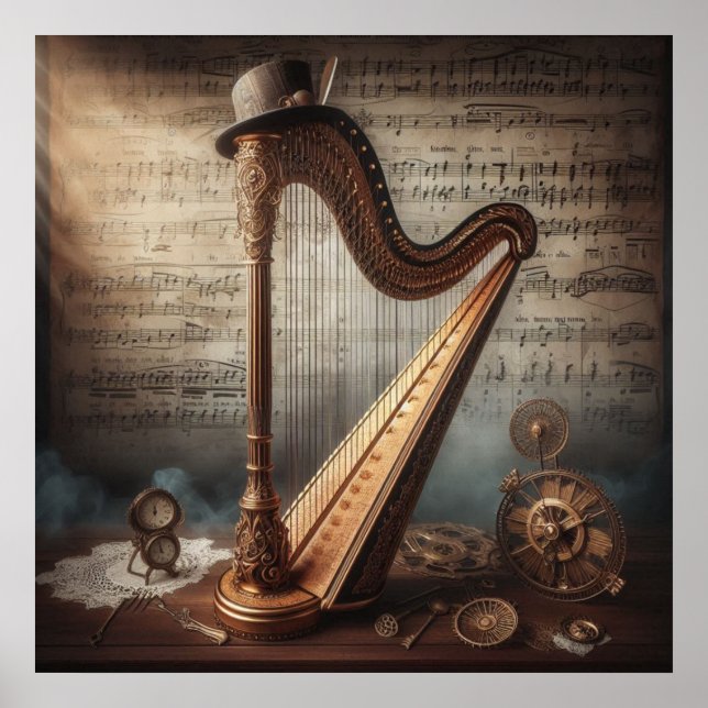 Poster Harp Steampunk = Fundo Sheetmusic (Frente)
