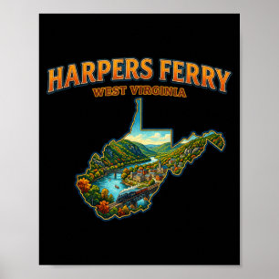 Poster Harpers ferry Virgínia Ocidental mapa vintage cêni
