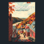 Poster Harpers Ferry West Virginia Viagem Art Vintage<br><div class="desc">Harpers Ferry retro vetor viagem. Harpers Ferry é uma cidade em West Virginia. Os caminhos vêm através do Parque Histórico Nacional Harpers Ferry,  que tem edifícios do século XIX.</div>