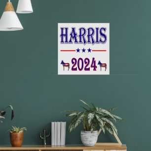Poster Harris 2024 Pres Democrat Donkeys USA Flag