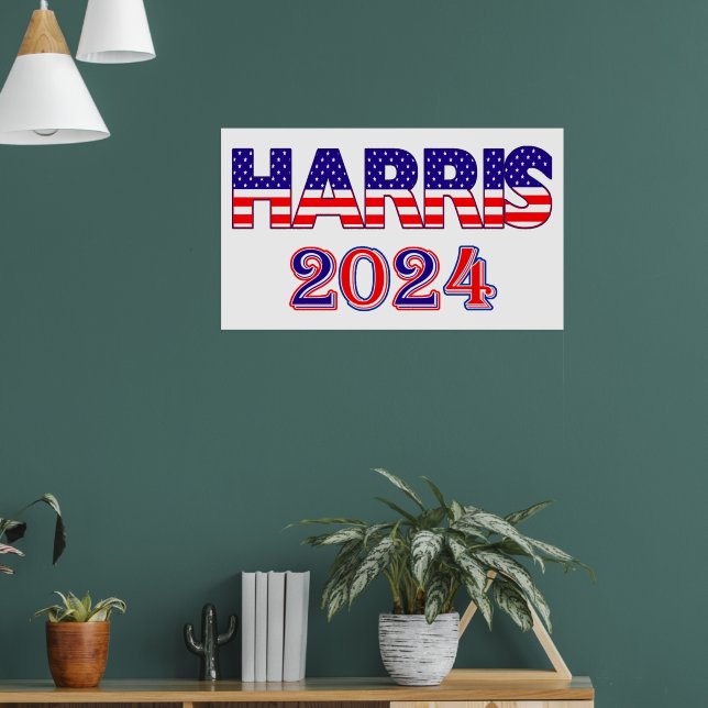 Poster Harris 2024 Presidente Democrat EUA Flag Text (Sala de Estar 1)