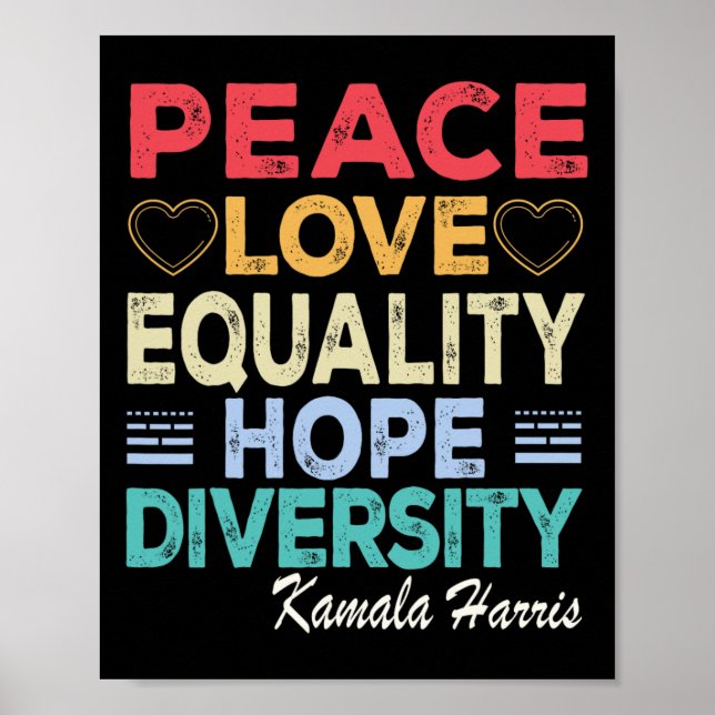 Poster Harris Peace Love Igualdade Esperam Retro da Diver (Frente)