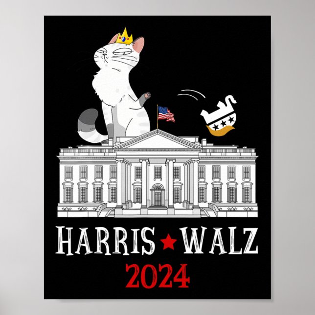 Poster Harris Venceu 2024 Presidente Eleito Engraçado Cat (Frente)