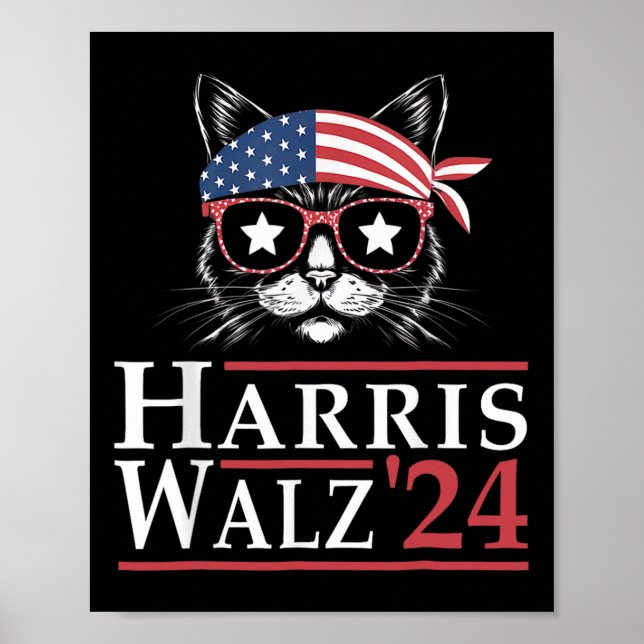 Poster Harris W 2024 Engraçado Eleição Gato Kamala Harris (Frente)