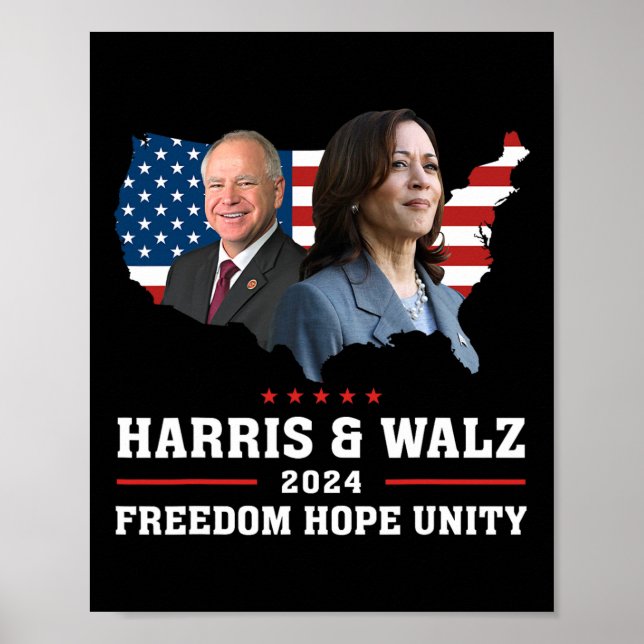 Poster Harris W 2024 Freedom Hope Unity Policy Kamala (Frente)