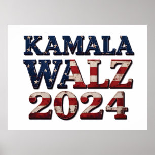 Poster Harris Walz 2024 Eleição Kamala Tim Waltz