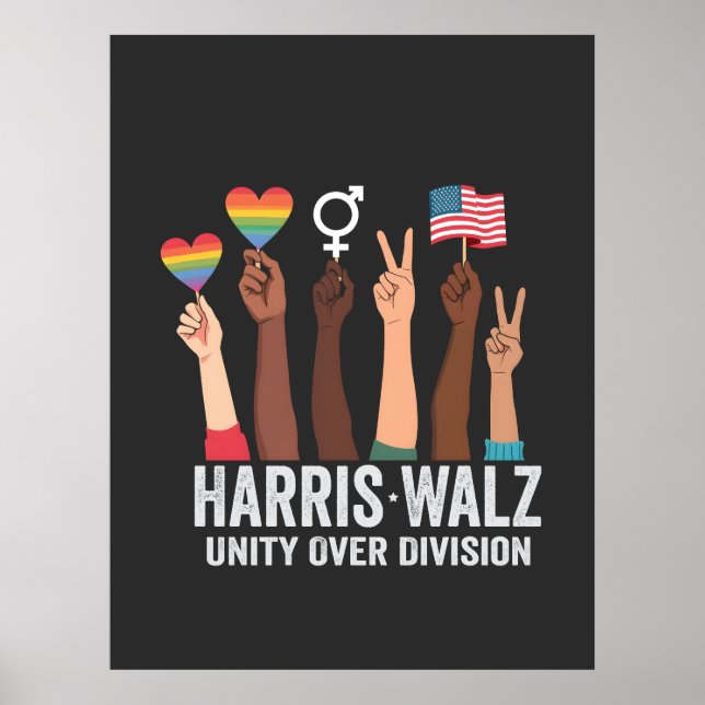 Poster Harris Walz 2024 Unity Sobre a Divisão de Eleição  (Frente)