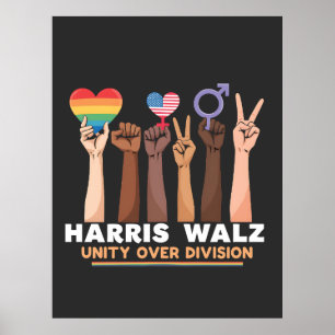 Poster Harris Walz Unity Sobre Divisão Peace Love LGBTQ