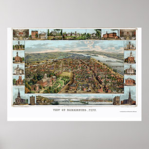 Poster Harrisburg, mapa panorâmico do PA - 1855