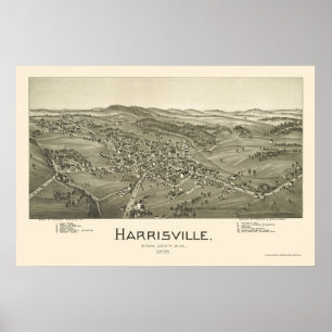 Poster Harrisville, mapa panorâmico de WV - 1899