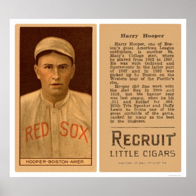 Pôster Harry Hooper Red Sox Baseball 1912 (Frente)