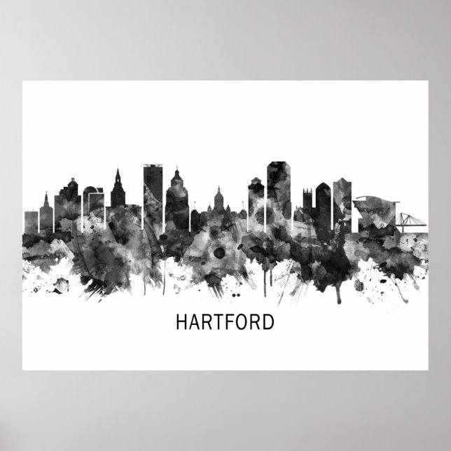 Poster Hartford Connecticut Skyline BW (Frente)