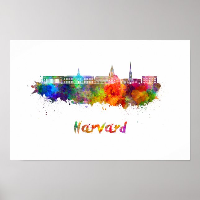Poster Harvard skyline in watercolor (Frente)