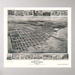 Poster Harve de Grace, MD Panorâmica Map - 1907