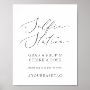 Poster Hashtag de Casamento da Estação Selfie de Prata De