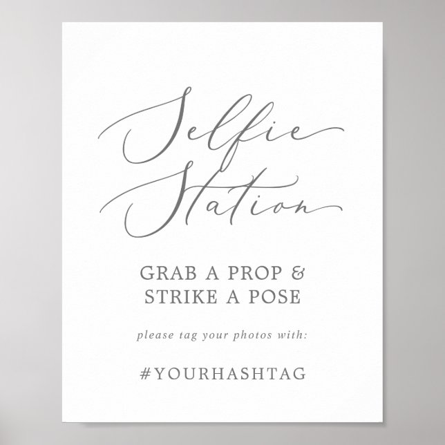 Poster Hashtag de Casamento da Estação Selfie de Prata De (Frente)