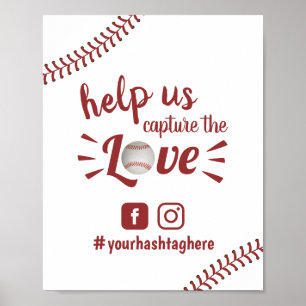 Poster Hashtag de Casamento de Mídia Social de Baseball