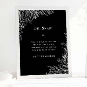 Poster Hashtag de Casamento Verde Negro e Branco