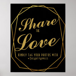 Pôster Hashtag de mídia social Dourada e negra com deco d