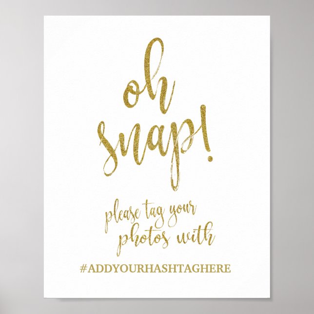 Pôster Hashtag Dourada de Casamento 8x10 Sinal de Casamen (Frente)