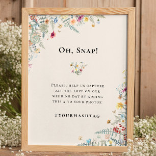 Poster Hashtag Simples de Casamento de Fern Beige Fern