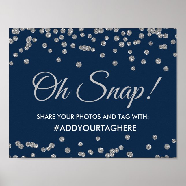 Pôster Hashtag - Sinal de Marinho Glitter Confetti Silver (Frente)