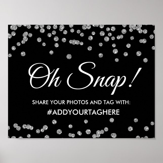 Poster Hashtag Sinal de Prata Faux Glitter Confetti Preto (Frente)