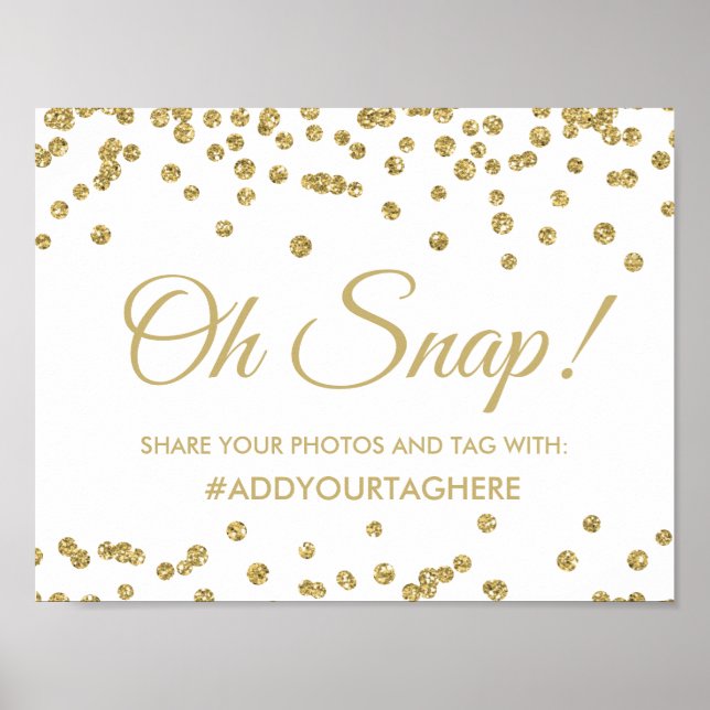Poster Hashtag - Sinal Dourado Faux Glitter Confetti Bran (Frente)