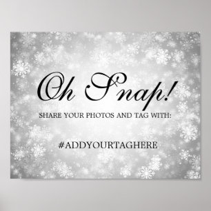 Poster Hashtag Weding Sign Silver Winter Wonderland