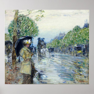Poster Hassam - Dia de Chuva. Na Avenida 1893