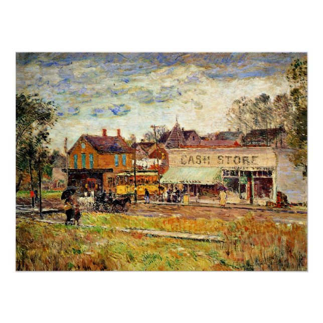 Pôster Hassam - Fim da linha de Trolley, Oak Park, IL (Frente)