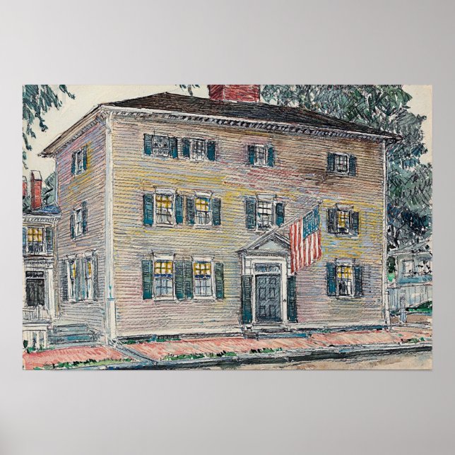 Poster Hassam - Mansão Frame New Hampshire 1917 (Frente)