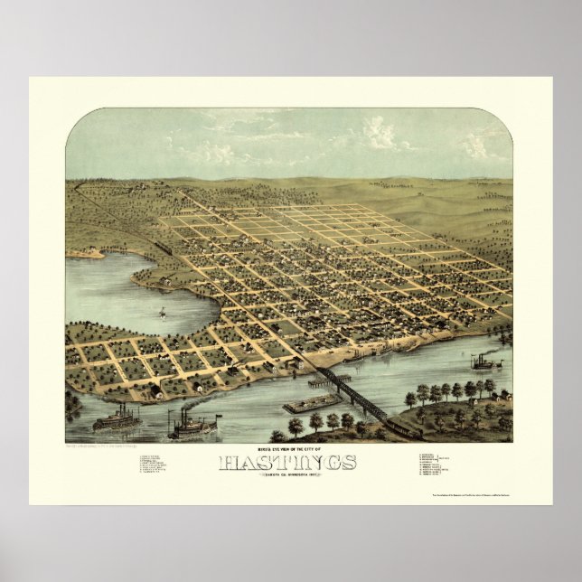 Pôster Hastings, Mapa Panorâmico MN - 1867 (Frente)