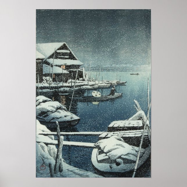 Poster Hasui Kawase Winter Snow Lake Scene Print (Frente)