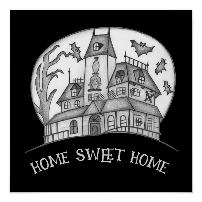 Pôster Haunted House and Bats Halloween  (Frente)