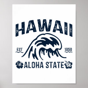 Poster Havaí Antigo Estado Aloha Onda Surfe Praia Havaian