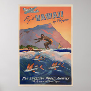 Poster Havaí - Cartaz Antigo Pan American Clipper