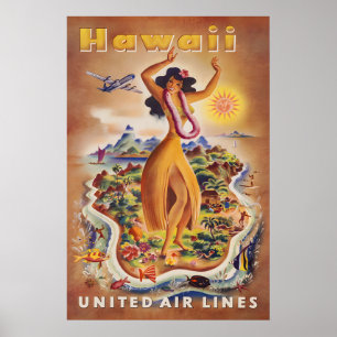 Poster Havaí - Cartaz de Viagem United