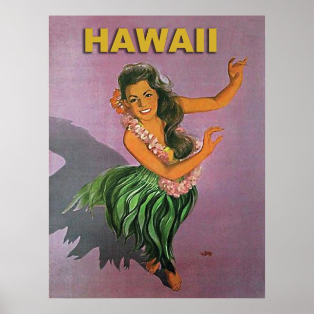 Poster Havaí, dança tradicional de Hula, viagens vintage (Frente)