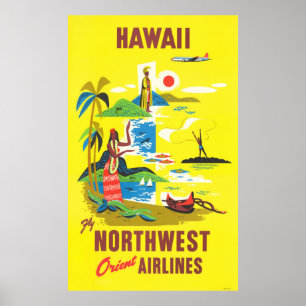 Poster Havaí - Fly Northwest Orient Airlines
